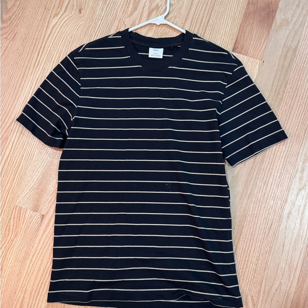 Mango Black Tee with Cream Horizontal Stripes